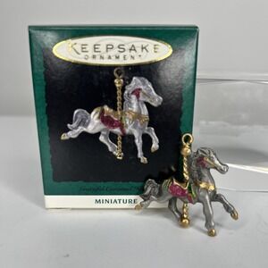 Hallmark Miniature Christmas Ornament Graceful Carousel Horse Gray VTG 1994